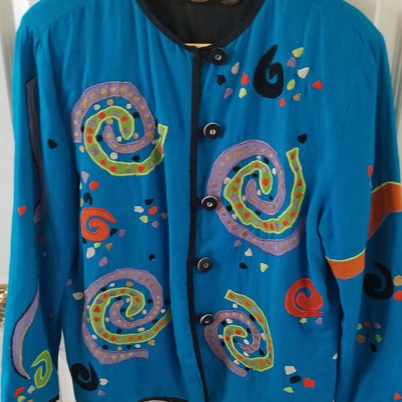 Colorful Swirls Ladies Blue Boho Unstructured jack - Picture 2 of 2